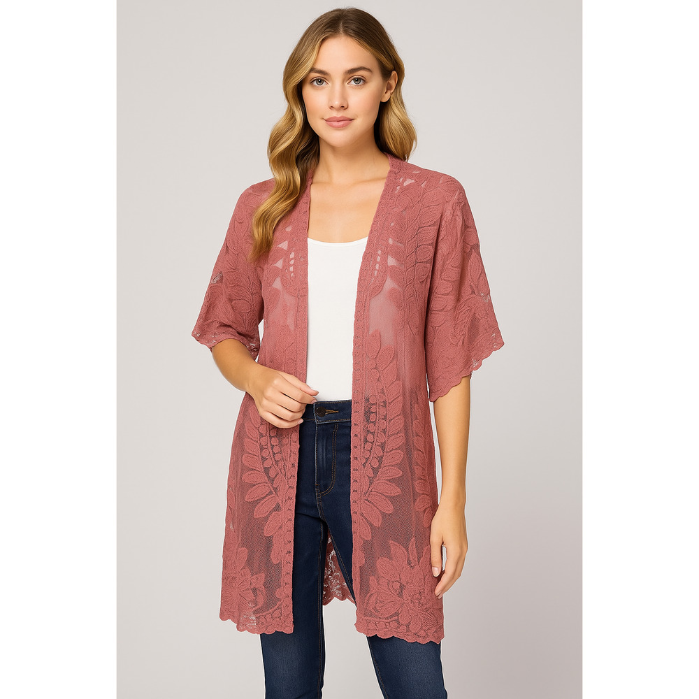 Rebellion Again Burgundy Lace‎ Open Duster Cardigan Sweater Womans Size Small